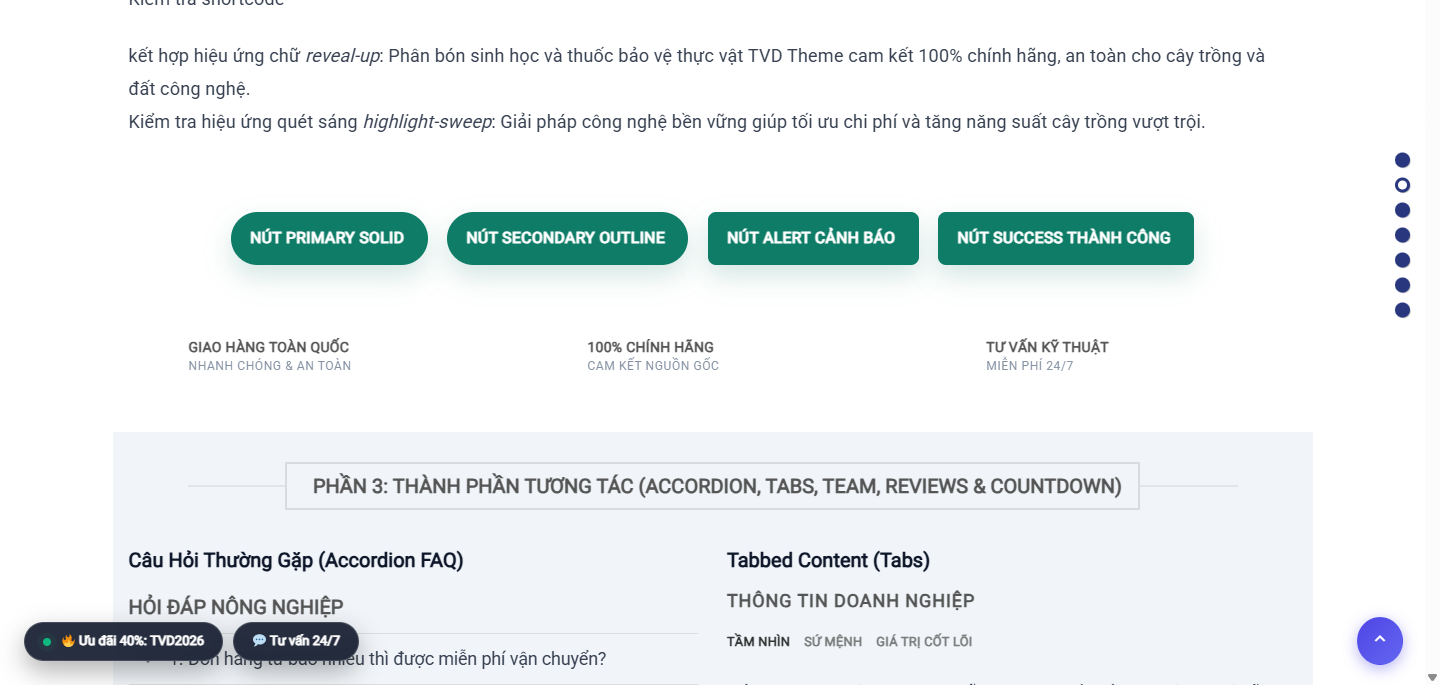 Shortcode block tiêu đề nghệ thuật và button trong BuildWeb